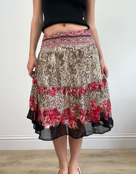 Vintage leopard print midi skirt in brown - view 1