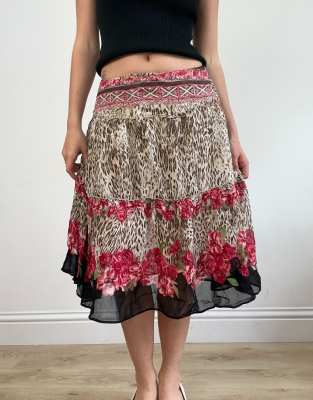 Vintage leopard print midi skirt in brown