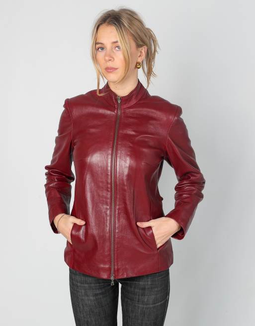 Vintage L'equipe S leather jacket in burgundy red