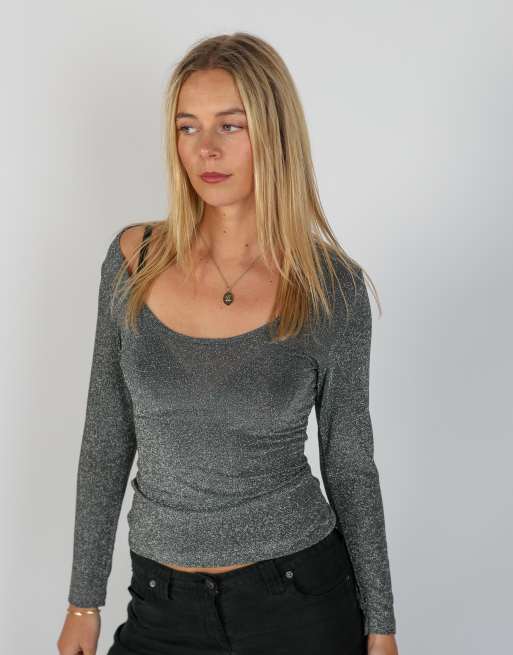 Vintage Less S long sleeve top in silver, 3 of 4