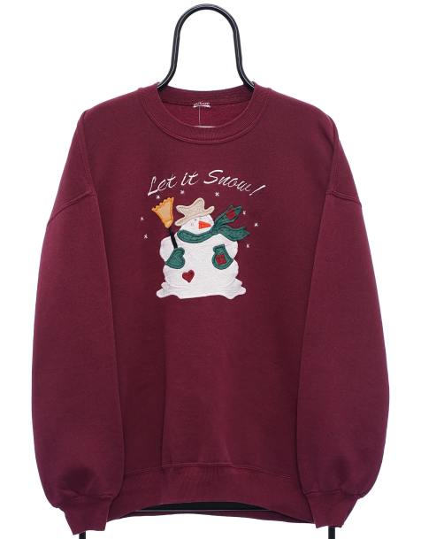 Vintage let it snow size L sweatshirt christmas in maroon - view 1