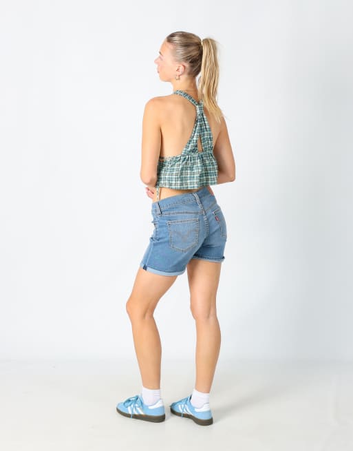 Vintage Levi's 27x13 denim shorts in light blue, 3 of 4