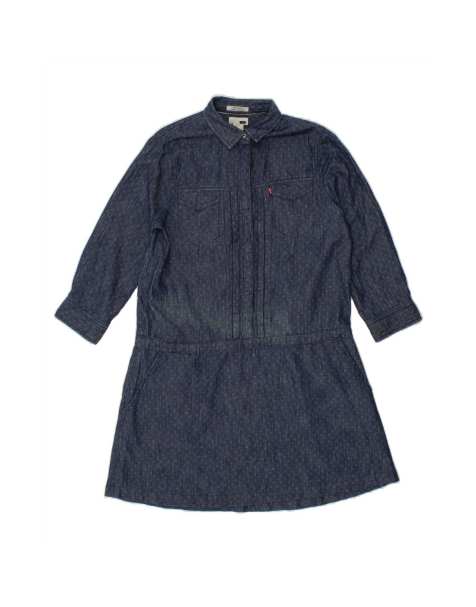 Vintage Levi's 3/4 Sleeve Denim Dress UK 10 Small In Blue Spotted - view 1