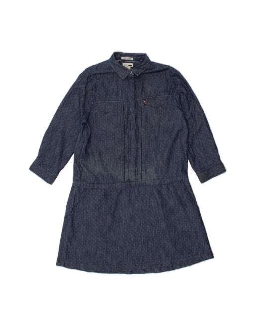 Vintage Levi's 3/4 Sleeve Denim Dress UK 10 Small In Blue Spotted