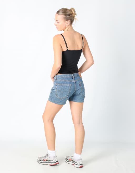 Vintage Levi's 31x12 denim shorts in light blue, 3 of 4