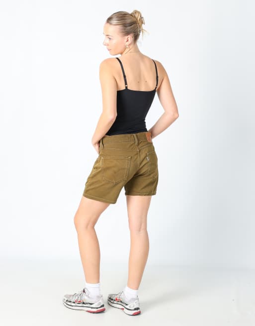 Vintage Levi's 32x14 denim shorts in dark green, 3 of 4