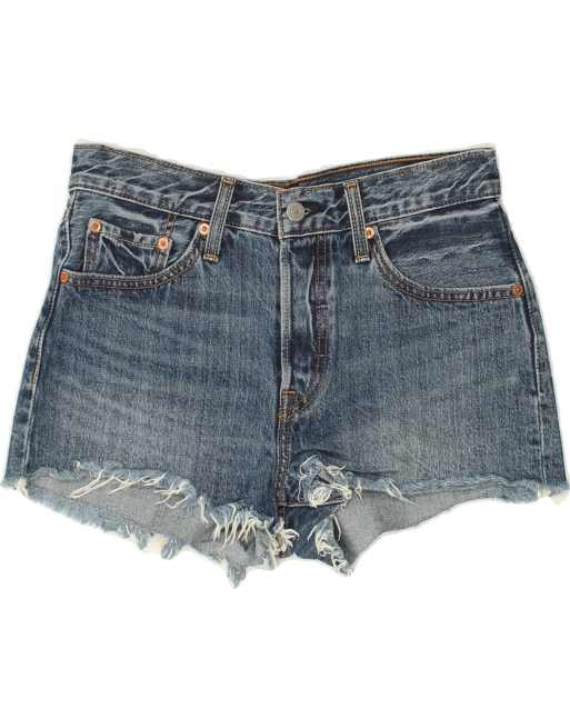 Vintage Levi s 501 Size S Denim Shorts in Blue light indigo jeans feature a Relaxed Slim cut and are crafted with Australian grown cotton blend Cra wallonieShops