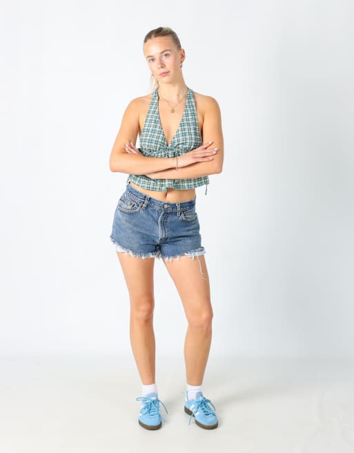 Vintage Levi's 505 32x14 denim shorts in light blue