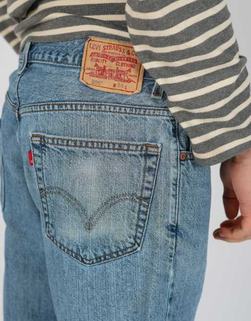 Vintage Levi's 505 34x20 denim jorts shorts in light blue, 4 of 4