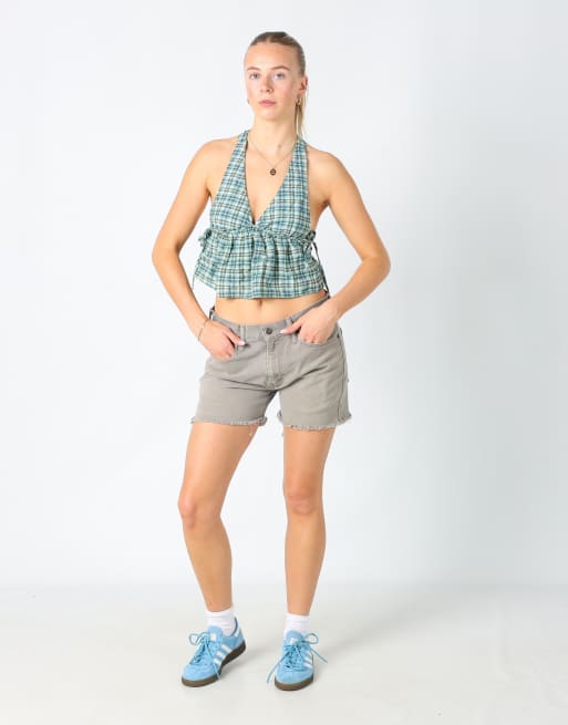 Vintage Levi's 513 31x14 denim shorts in light green, 2 of 4