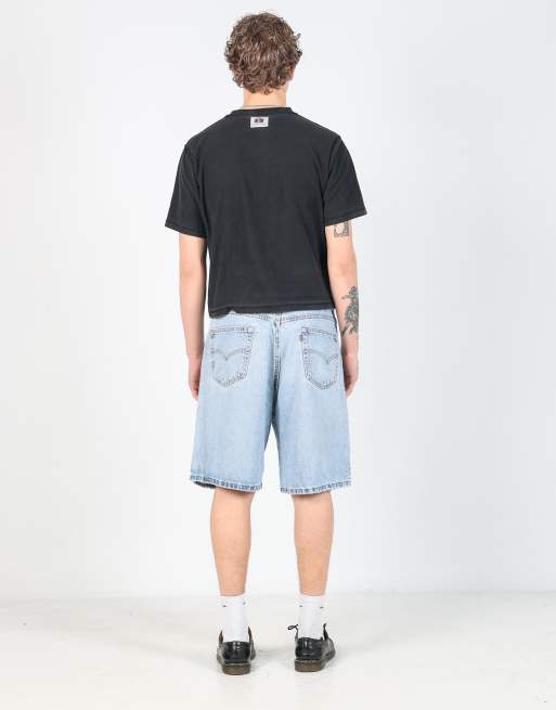 Vintage Levi's 550 36x21 denim jorts shorts in light blue, 3 of 4