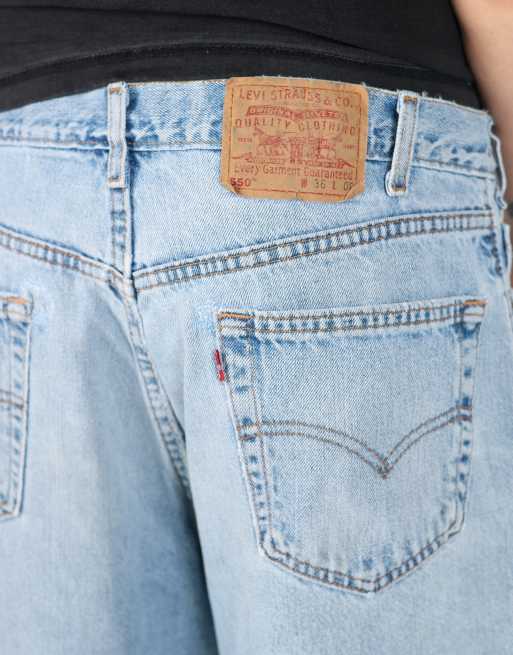 Vintage Levi's 550 36x21 denim jorts shorts in light blue, 4 of 4
