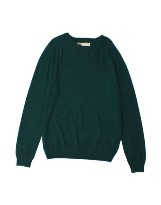Vintage Levi's Big & Tall Standard Fit Boat Neck Jumper Sweater XL In Green Wool
