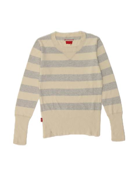 Vintage Levi's Boat Neck Jumper Sweater UK 10 Small In Off In White Striped - view 1