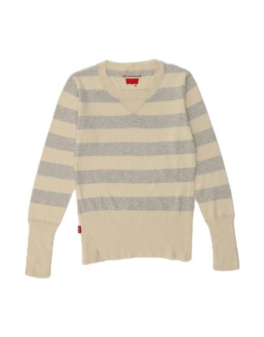 Vintage Levi's Boat Neck Jumper Sweater UK 10 Small In Off In White Striped