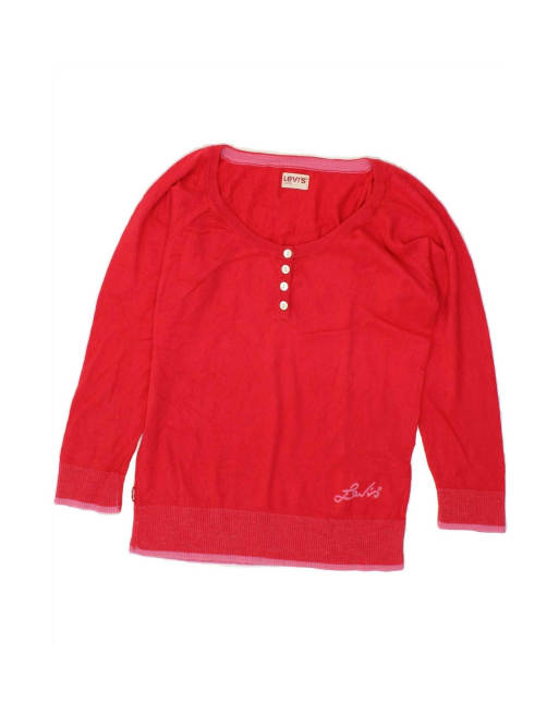 Vintage Levi's Boat Neck Jumper Sweater Uk 14 Large In Red