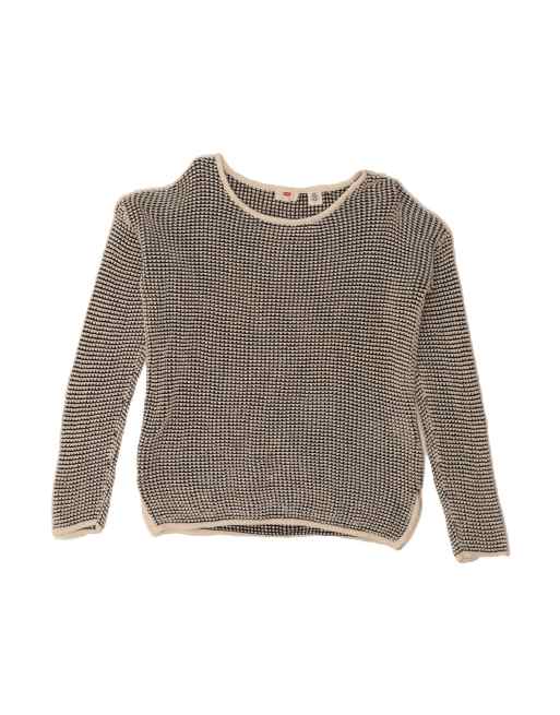 Vintage Levi's Boat Neck Jumper Sweater UK 14 Medium In Grey Striped