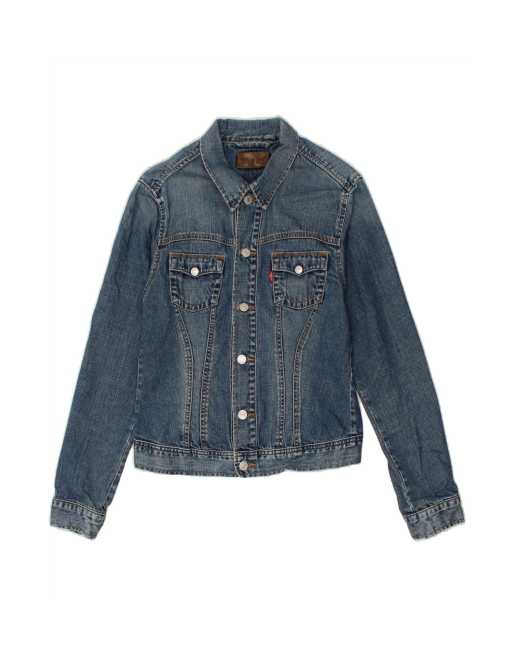 Vintage Levi's Crop Denim Jacket UK 12 Medium In Blue