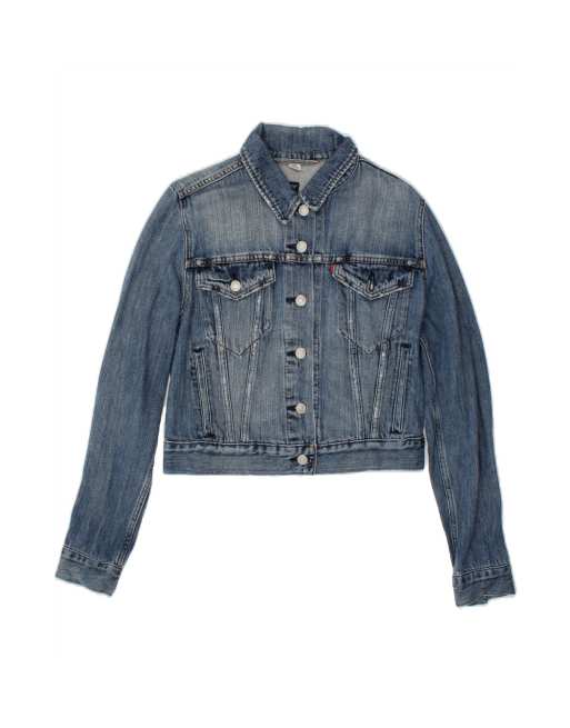 Vintage Levi's Crop Denim Jacket UK 12 Medium In Blue