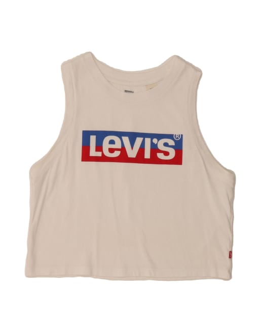 Vintage Levi's Crop Graphic Vest Top UK 10 Small In White