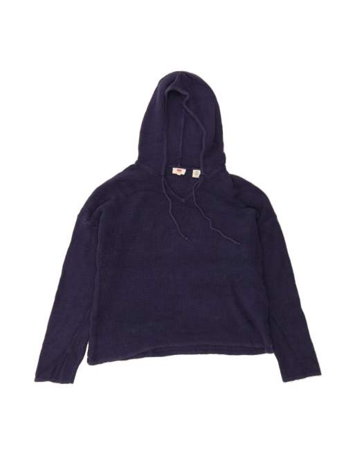 Vintage Levi's Crop Hooded Jumper Sweater UK 18 XL In Blue