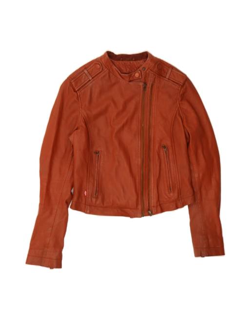 Vintage Levi's Crop Leather Jacket UK 12 Medium In Brown