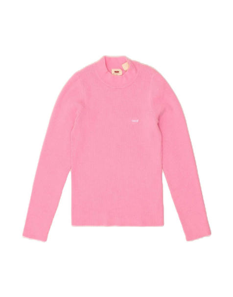 Vintage Levi's Crop Turtle Neck Jumper Sweater UK 6 XS In Pink - view 1
