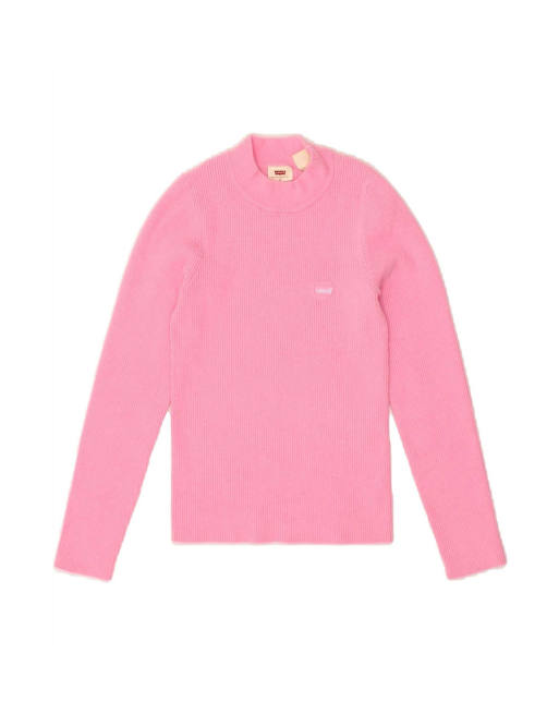 Vintage Levi's Crop Turtle Neck Jumper Sweater UK 6 XS In Pink