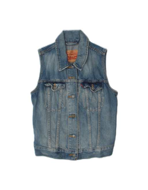 Vintage Levi's Denim Gilet UK 10 Small In Blue