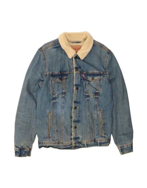 Vintage Levi's Denim Sherpa Jacket UK 40 Large In Blue