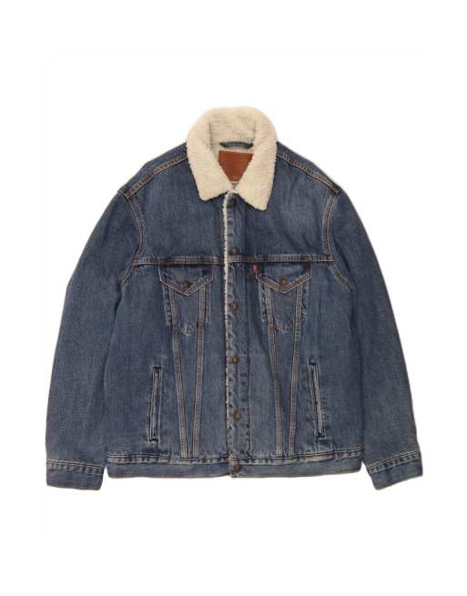 Vintage Levi's Denim Sherpa Jacket UK 40 Large In Blue