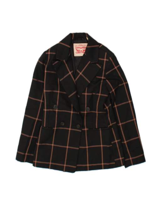 Vintage Levi's Double Breasted Blazer Jacket UK 6 XS In Black Check