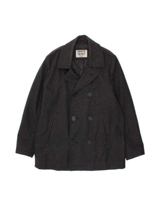 Vintage Levi's Double Breasted Coat UK 40 Large In Grey Wool