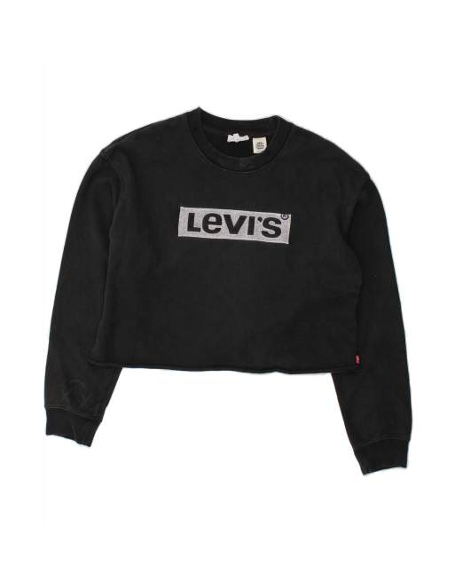 Vintage Levi's Graphic Crop Sweatshirt Jumper Uk 6 XS In Black