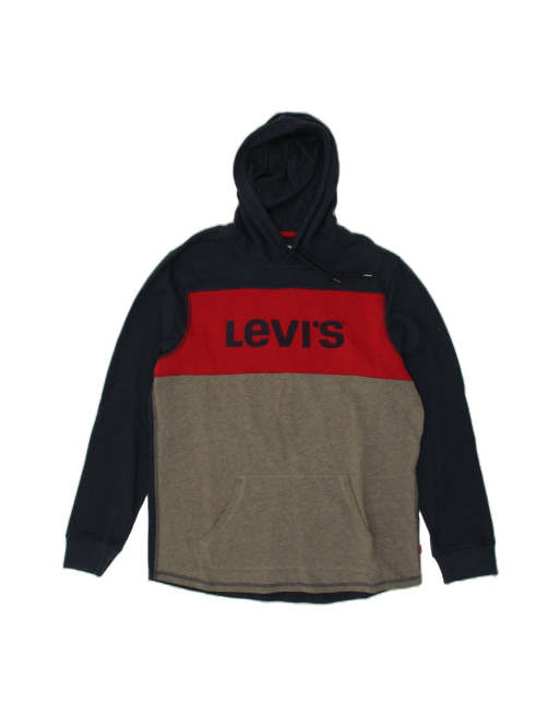 Vintage Levi's Graphic Hoodie Jumper Large In Blue Colourblock