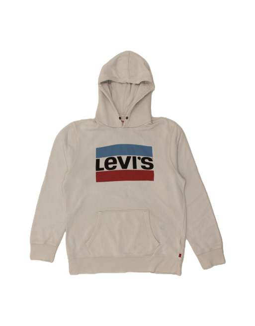 Vintage Levi's Graphic Hoodie Jumper Large In White