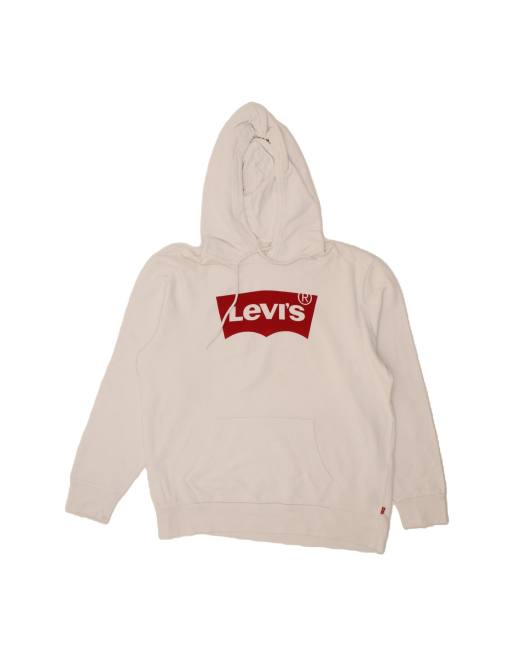 Vintage Levi's Graphic Hoodie Jumper Large In White