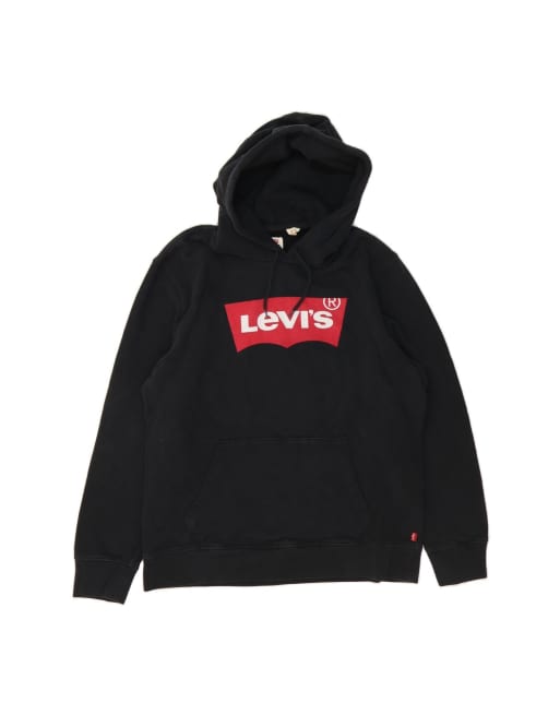 Vintage Levi's Graphic Hoodie Jumper Medium In Black