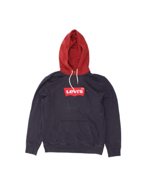 Vintage Levi's Graphic Hoodie Jumper Medium In Blue Colourblock