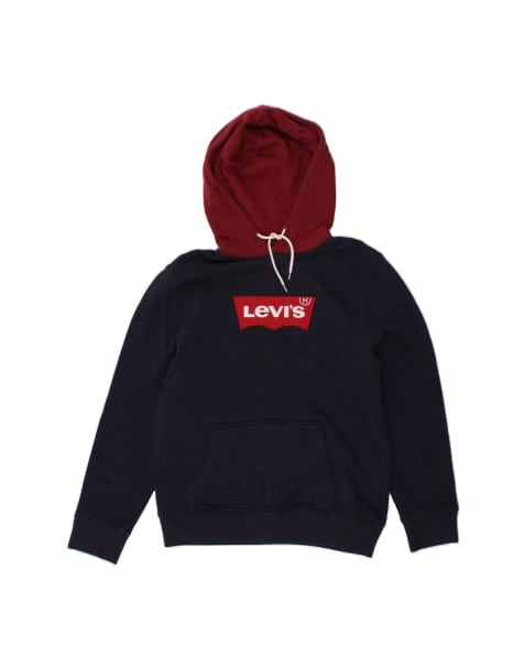 Vintage Levi's Graphic Hoodie Jumper Medium In Blue Colourblock - view 1