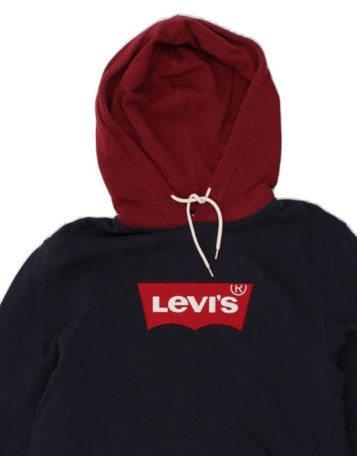 Vintage Levi's Graphic Hoodie Jumper Medium In Blue Colourblock, 3 of 4