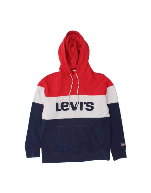 Vintage Levi's Graphic Hoodie Jumper Medium In Multicoloured Colourblock