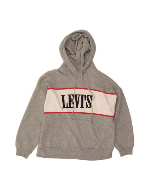 Vintage Levi's Graphic Hoodie Jumper Small In Grey Colourblock - view 1