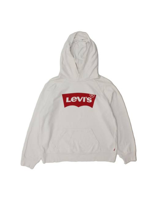 Vintage Levi's Graphic Hoodie Jumper Small In White