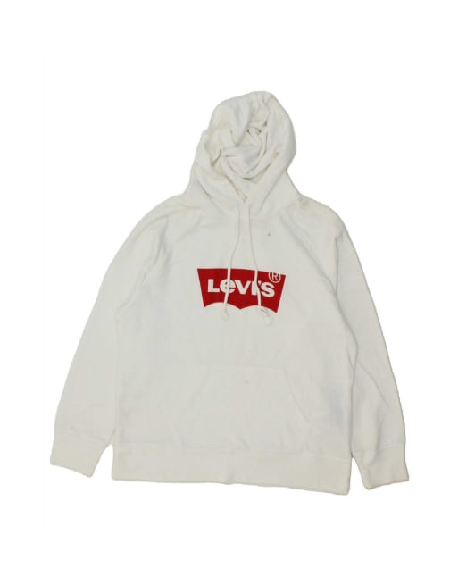 Vintage Levi's Graphic Hoodie Jumper Uk 14 Medium In White
