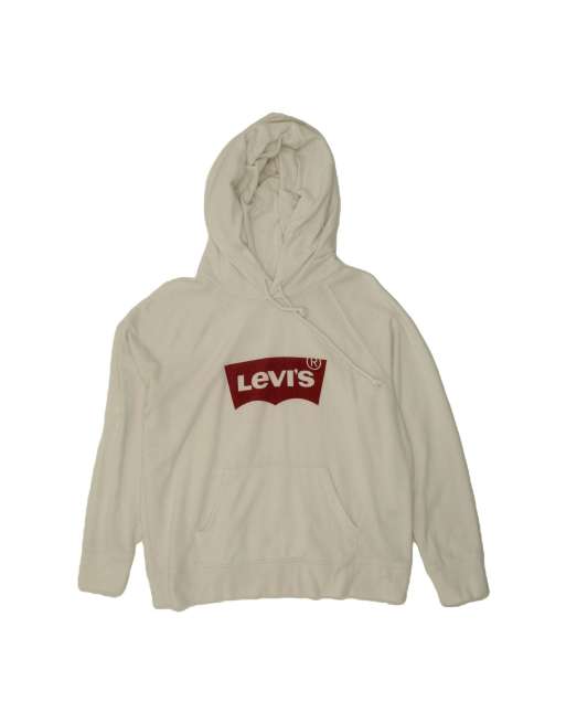 Vintage Levi's Graphic Hoodie Jumper UK 16 Large In White