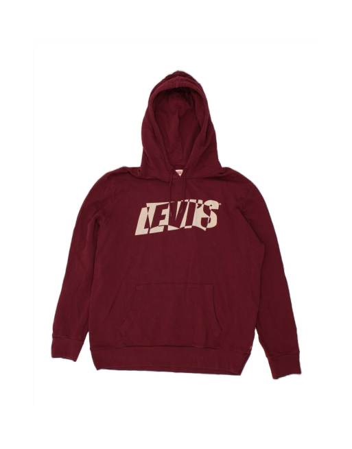 Vintage Levi's Graphic Hoodie Jumper XL In Burgundy