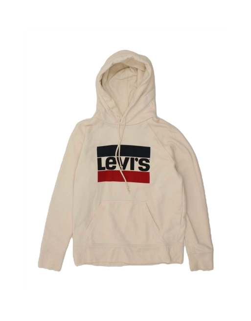 Vintage Levi's Graphic Hoodie Jumper XS In Off In White