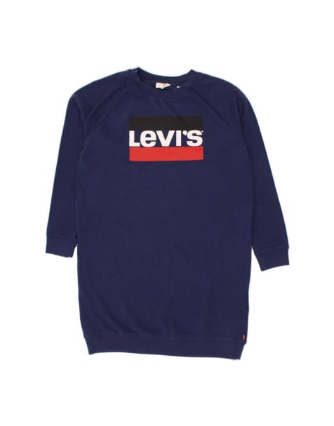 Vintage Levi's Graphic Sweatshirt Jumper Dress Uk 6 XS In Blue - view 1
