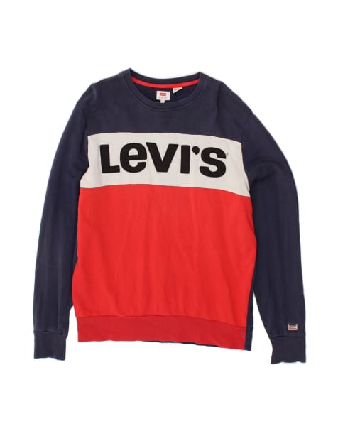 Vintage Levi's Graphic Sweatshirt Jumper Large In Blue Colourblock - view 1